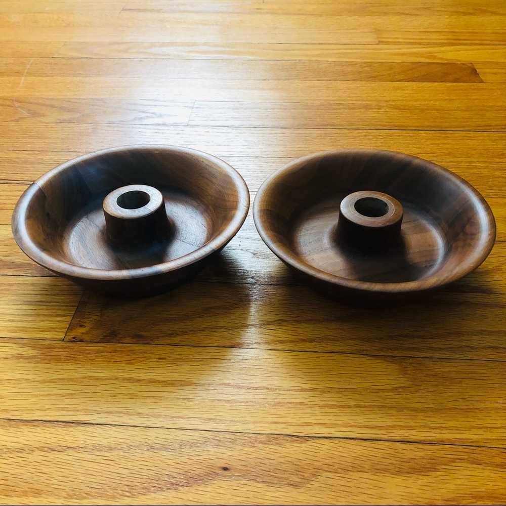 Beautiful Vintage MCM Wood Teakwood Candlesticks